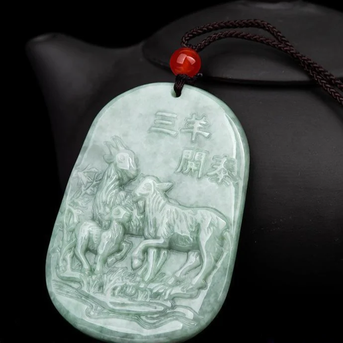 Burmese Jade Sheep Pendant Necklace Green Carved Jadeite Necklace - Image 4