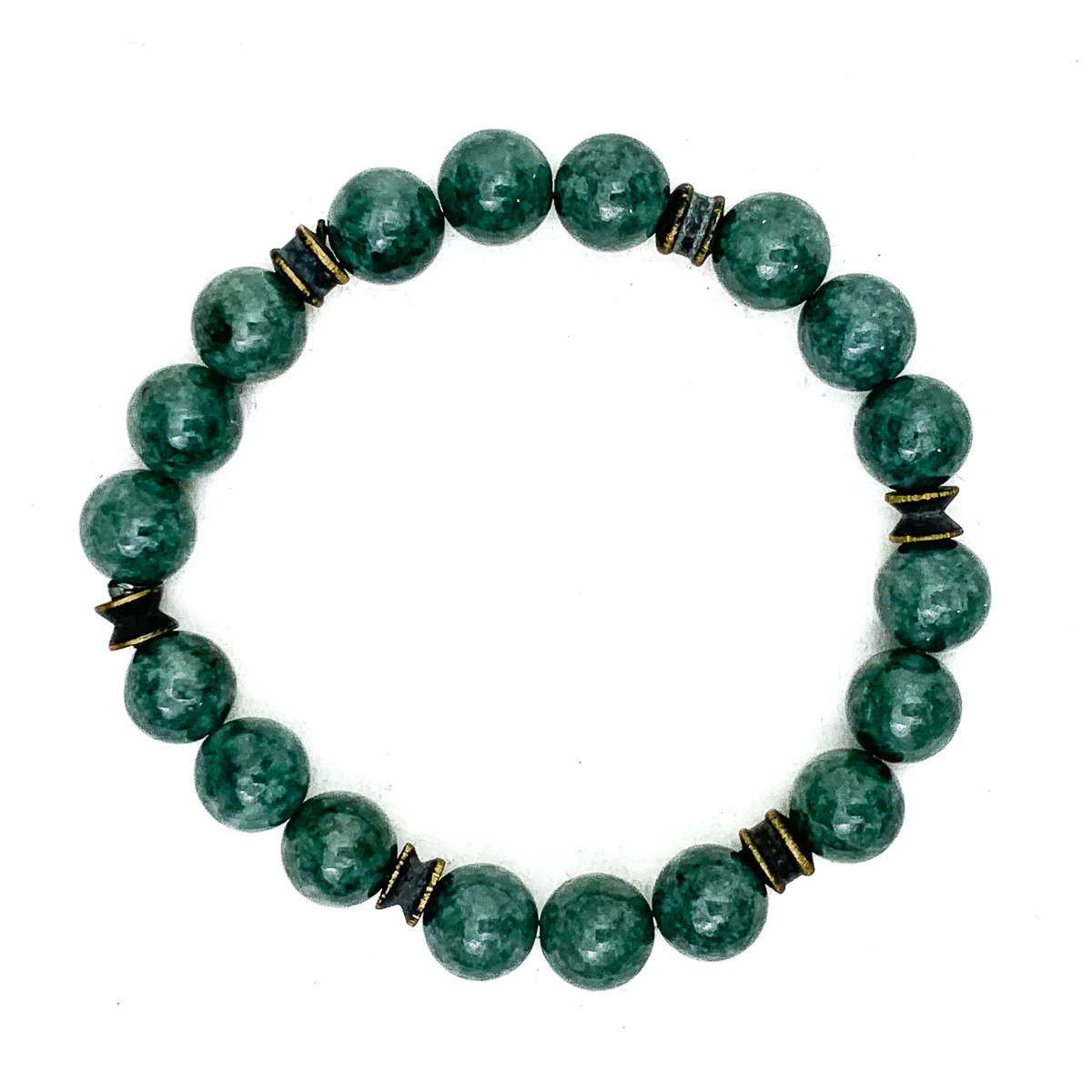 Burmese Jadeite Stretch Bracelets With Ocean Jasper, Matte Tiger's Eye, Brushed Brass - Image 11