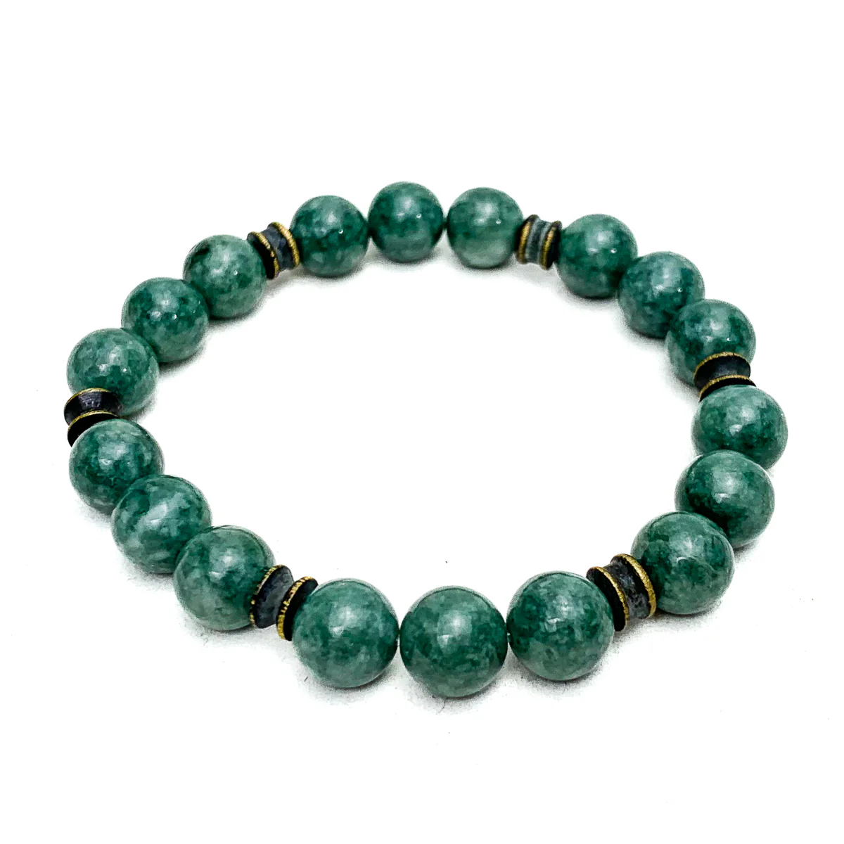 Burmese Jadeite Stretch Bracelets With Ocean Jasper, Matte Tiger's Eye, Brushed Brass - Image 12
