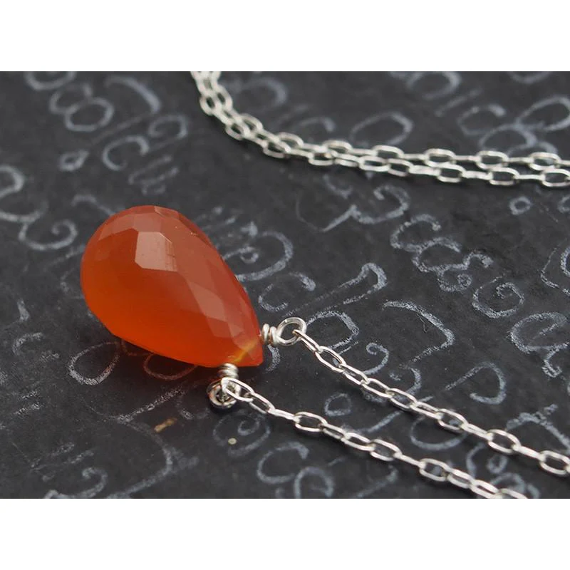 Carnelian Necklace on Sterling Silver Chain and Sterling Silver Trigger Clasp - Image 2