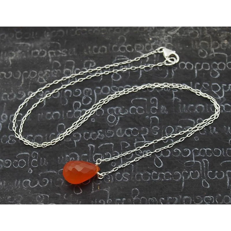Carnelian Necklace on Sterling Silver Chain and Sterling Silver Trigger Clasp - Image 3