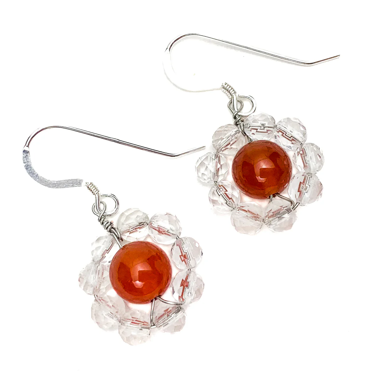 Carnelian & Quartz Flower Earrings with Sterling Silver Ear Wires - Image 2