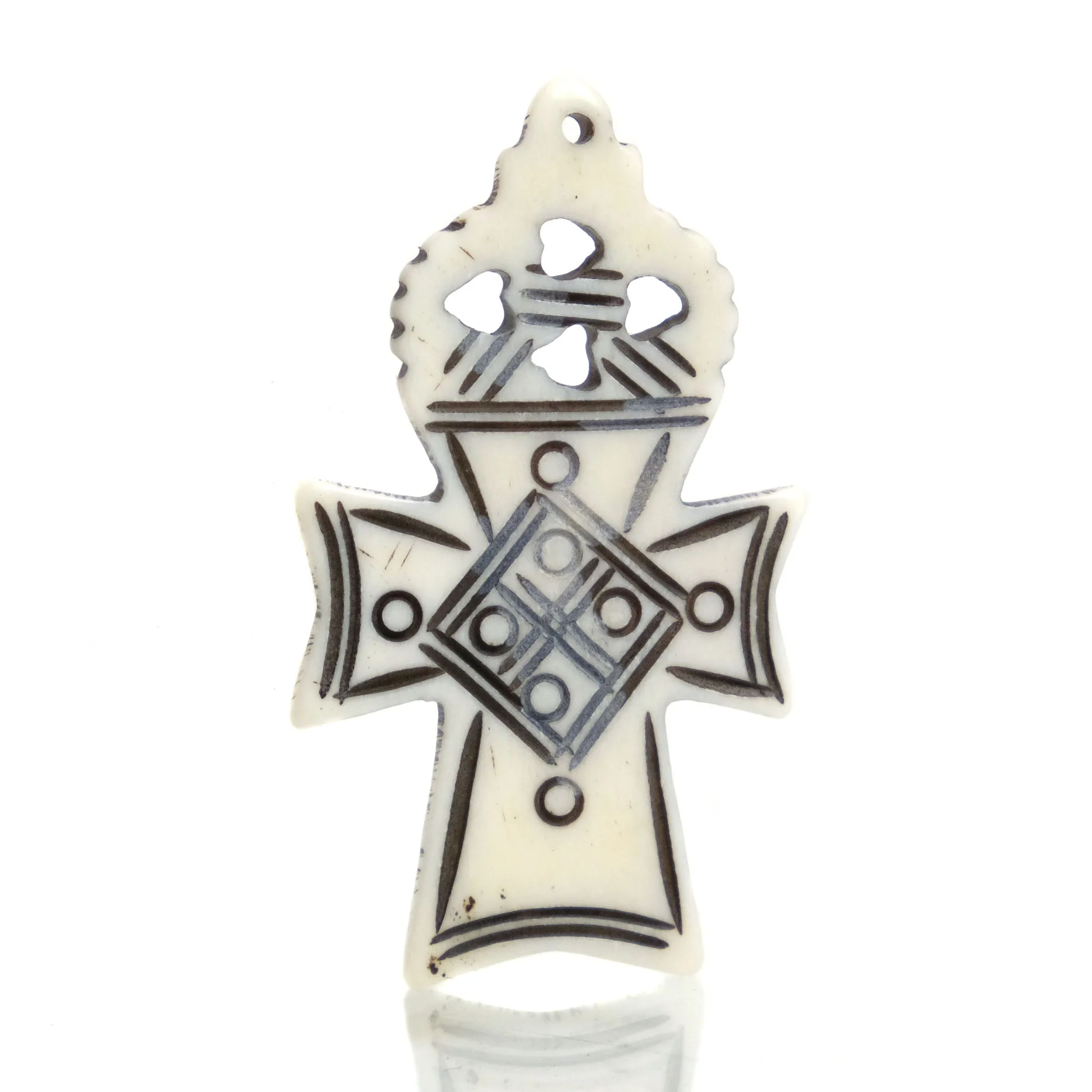 Carved Bone Cross Pendant - Image 2