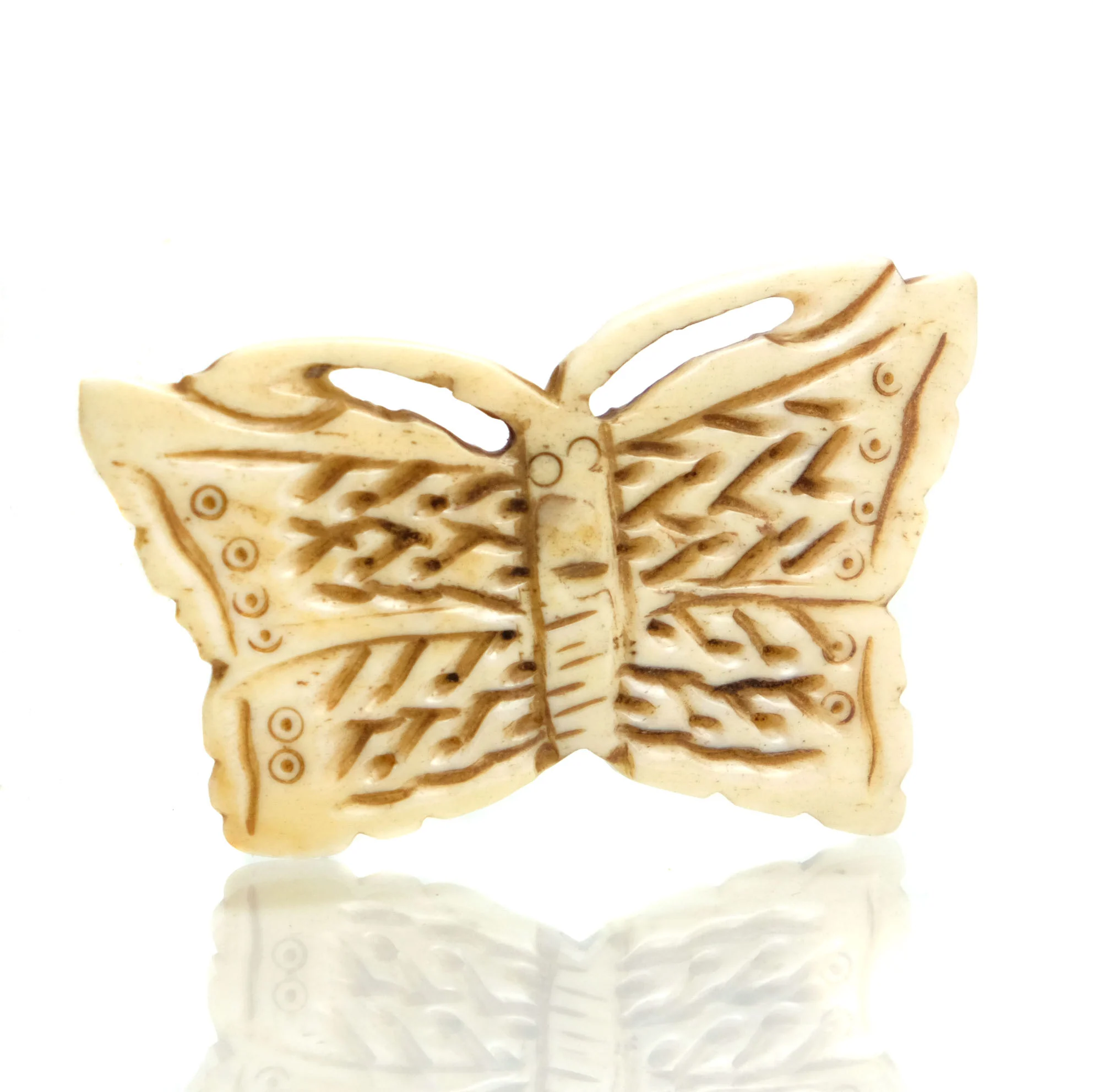 Carved Bone Pendant Bead, Butterfly 1 - Image 2