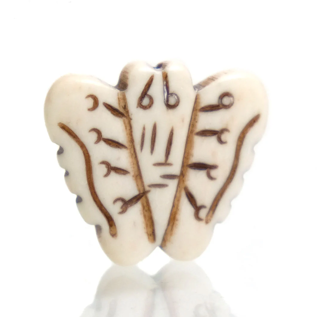 Carved Bone Bead Pendant, Butterfly 4 - Image 2