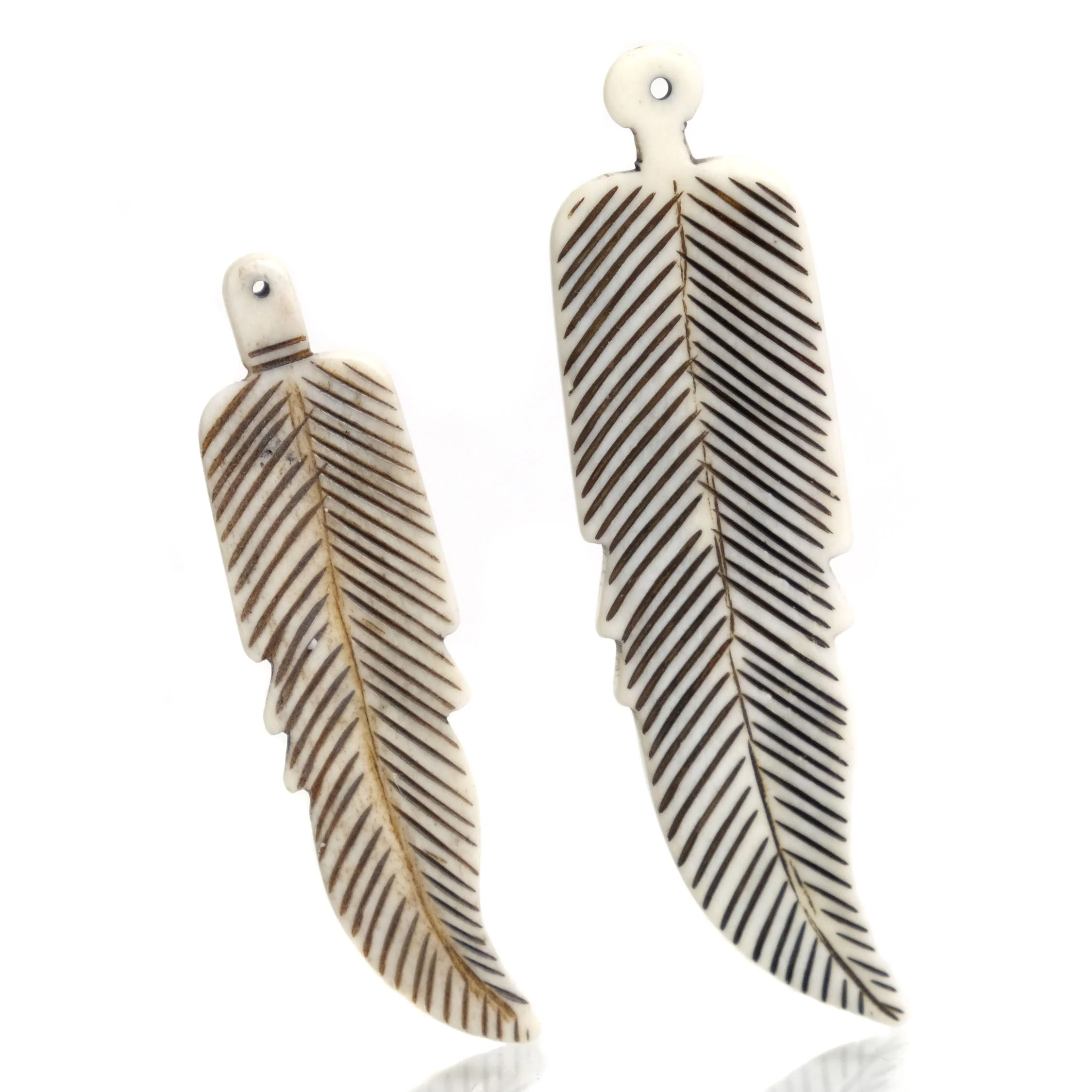 Carved Bone Pendant, Feather - Image 2