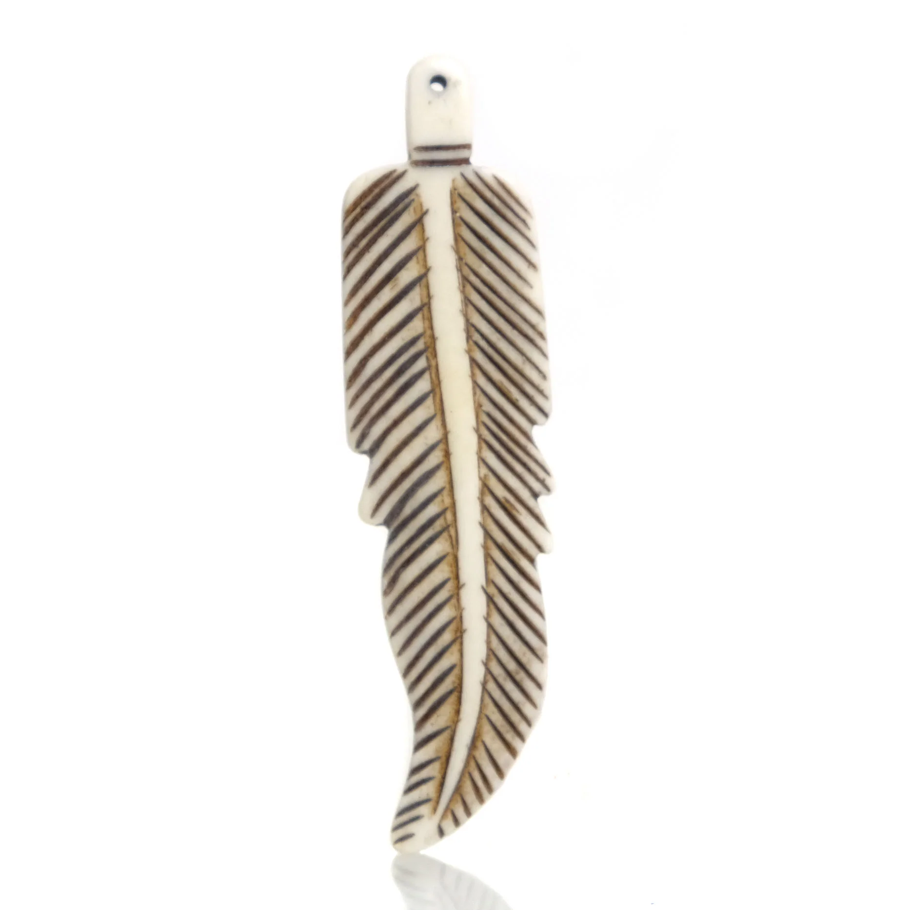 Carved Bone Pendant, Feather - Image 3