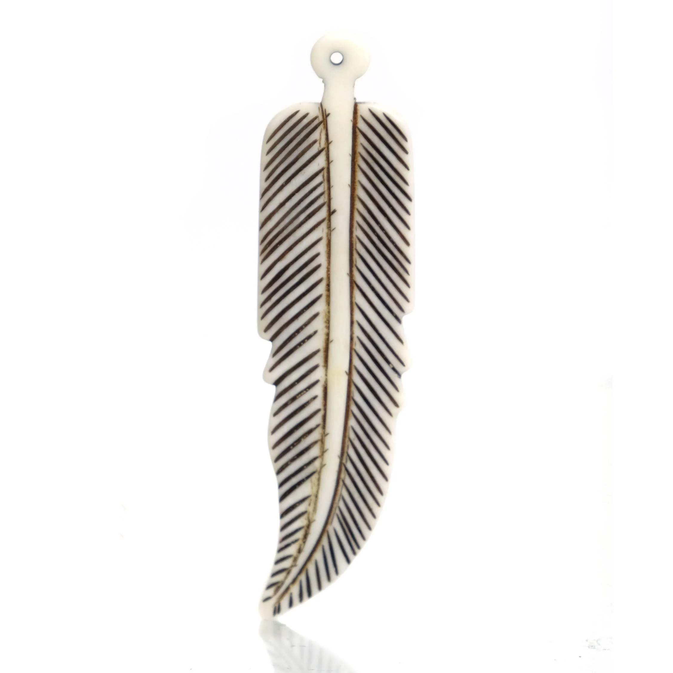 Carved Bone Pendant, Feather - Image 4