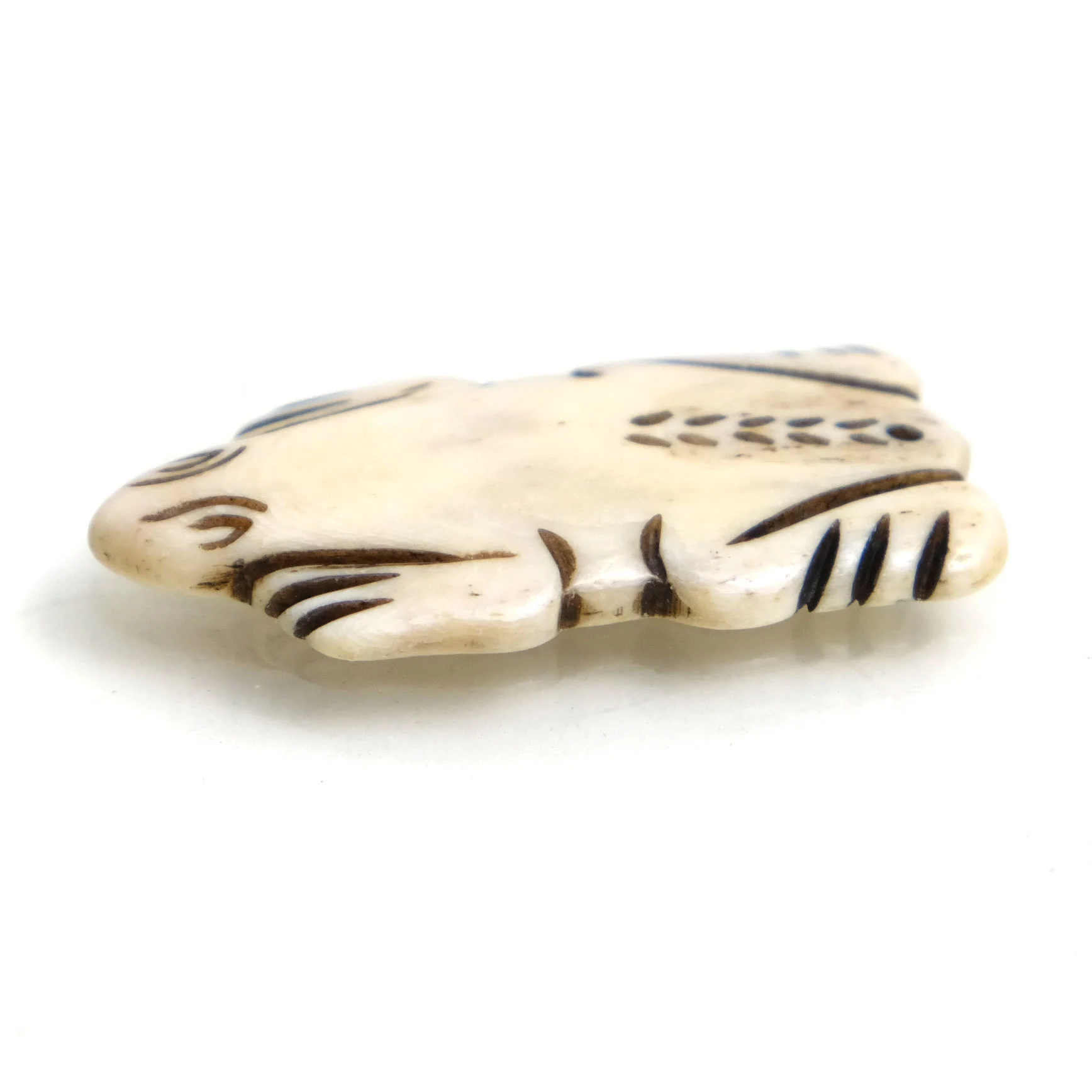 "Wealthy" Frog 1 Hand Carved Cow Bone Pendant - Image 3