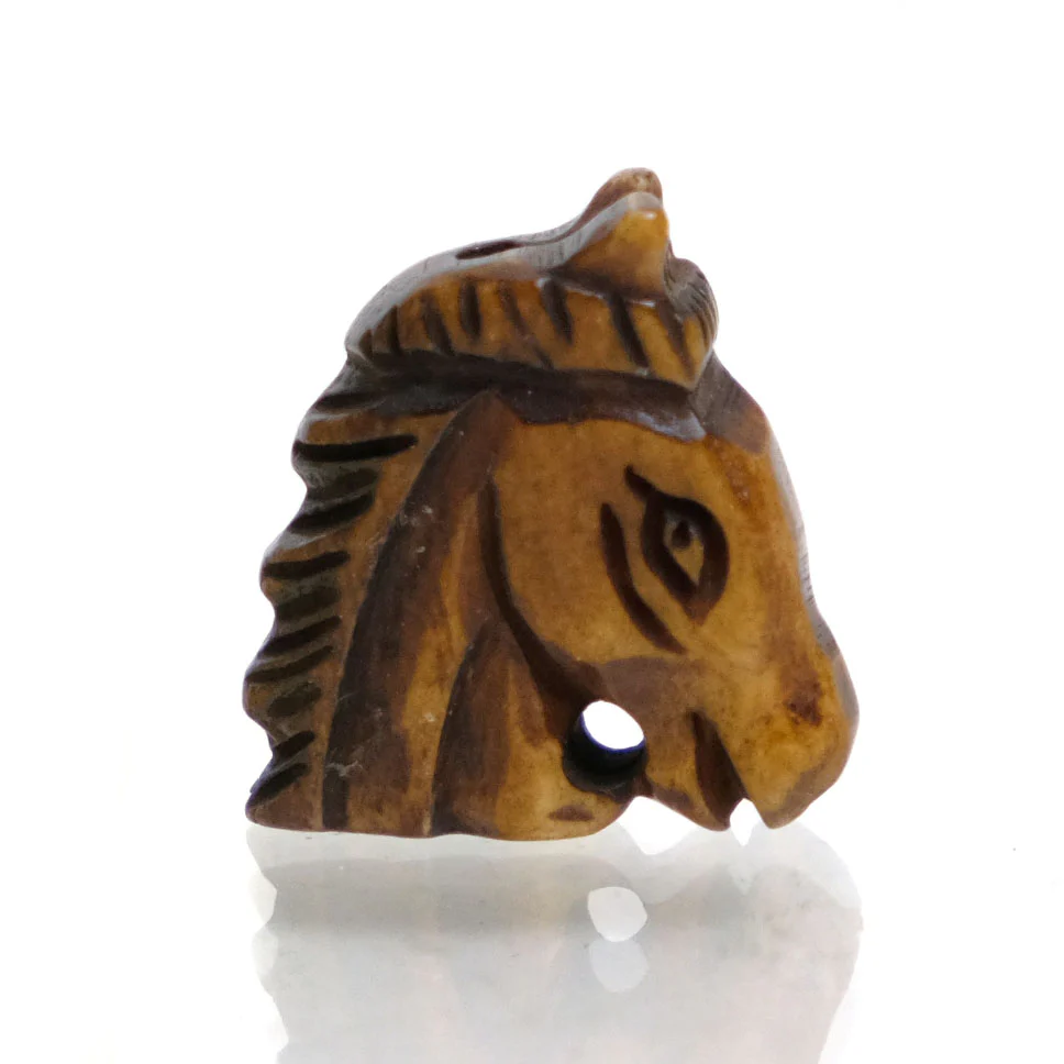 Carved Bone Pendant Bead, "Successful Horse" - Image 2
