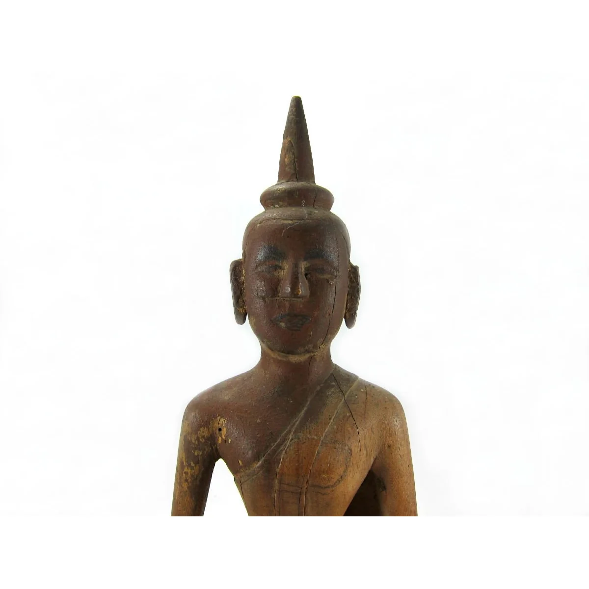 Carved Wooden Buddha "Calling Upon the Earth to Witness the Defeat of Evil" ca. 1920-40 - Image 3