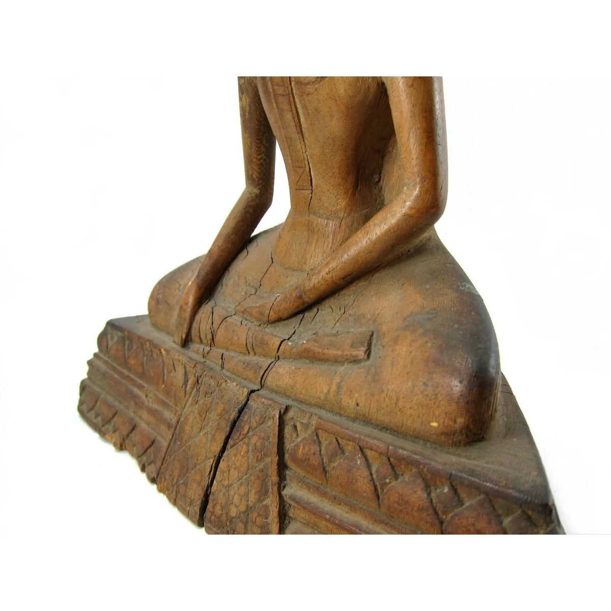 Carved Wooden Buddha "Calling Upon the Earth to Witness the Defeat of Evil" ca. 1920-40 - Image 4