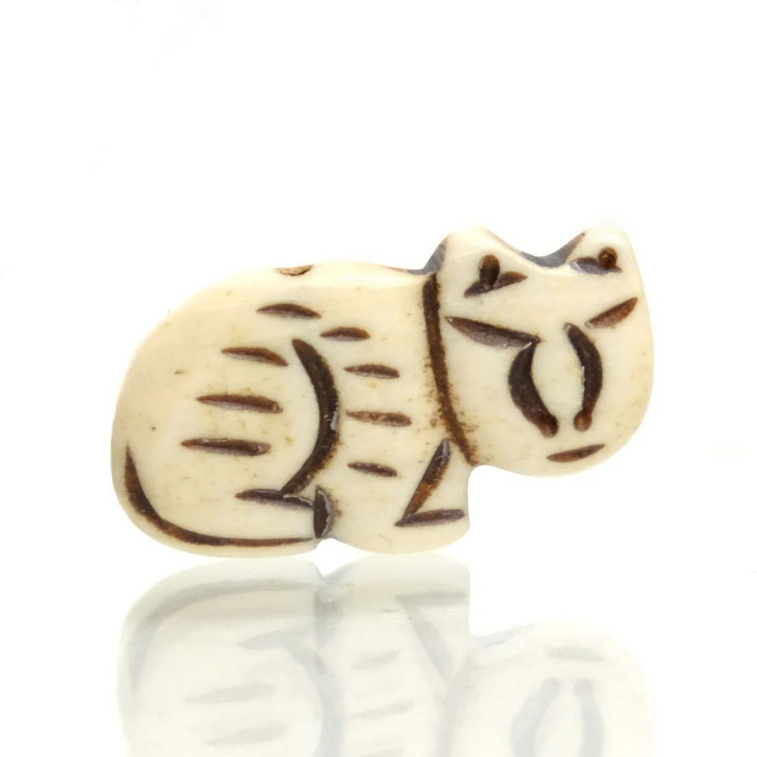Cat Carved Bone Pendant Bead - Image 2