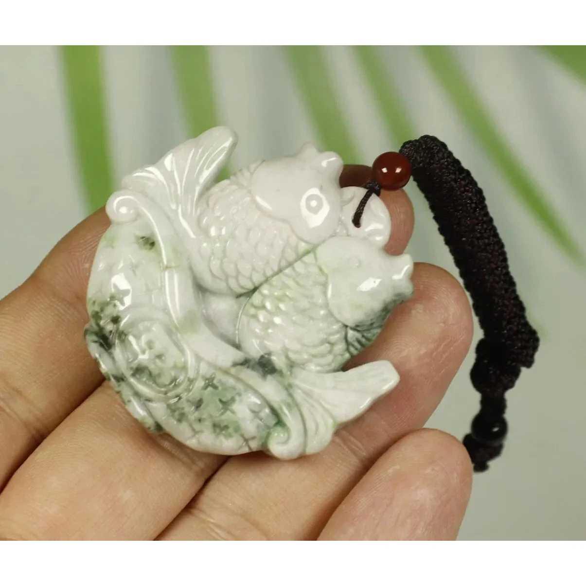 Certified Light Green 100% Natural A Jadeite Jade Pendant Blessing Fish - Image 3