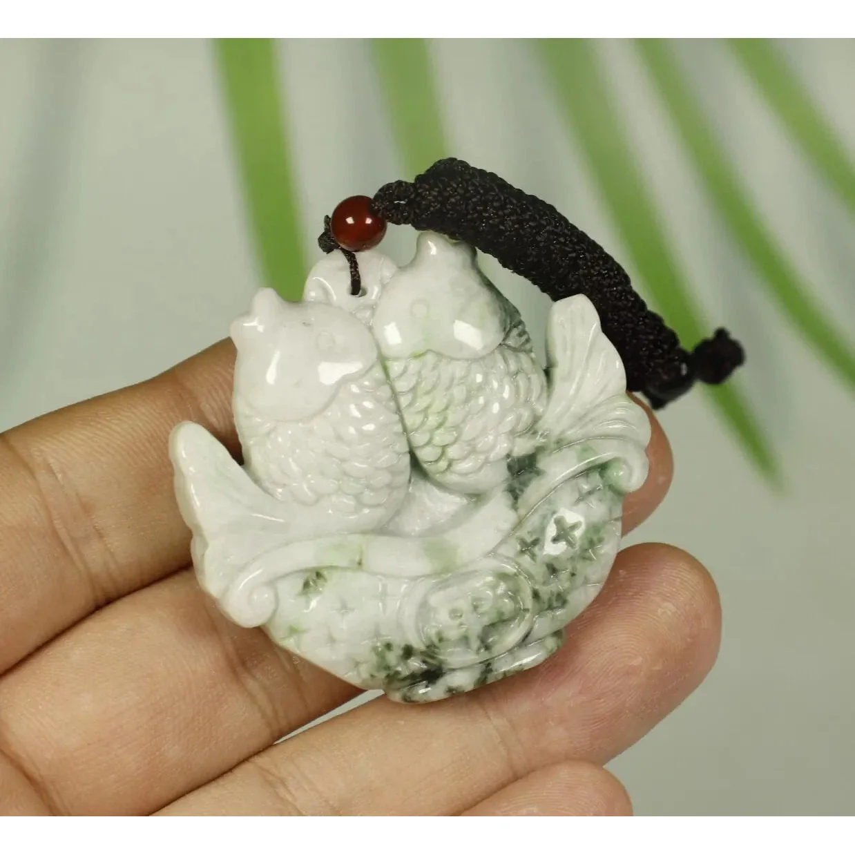 Certified Light Green 100% Natural A Jadeite Jade Pendant Blessing Fish - Image 4