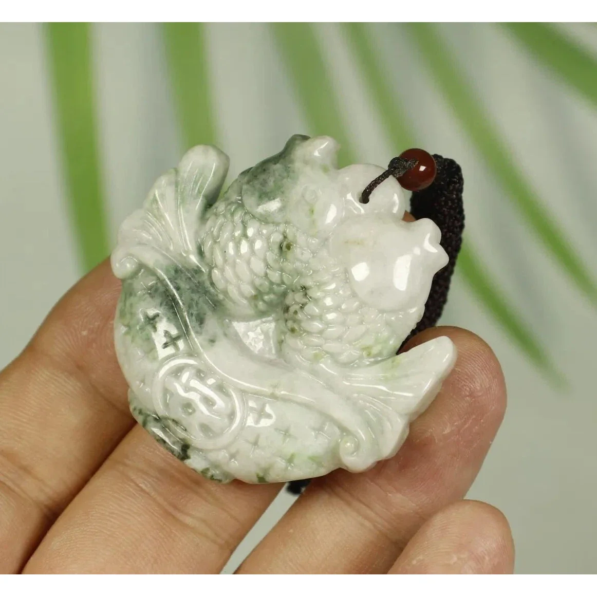 Certified Light Green 100% Natural A Jadeite Jade Pendant Blessing Fish - Image 5