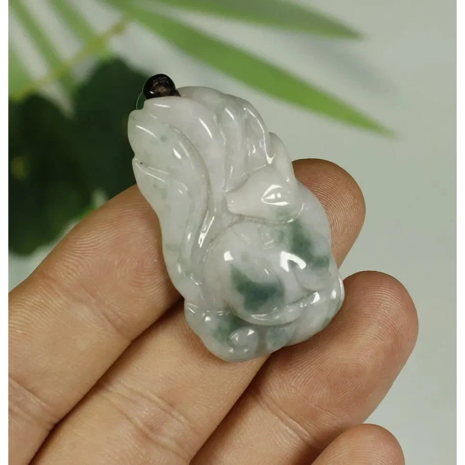 Certified Light Green 100% Natural A Jadeite Jade Pendant Fox - Image 2