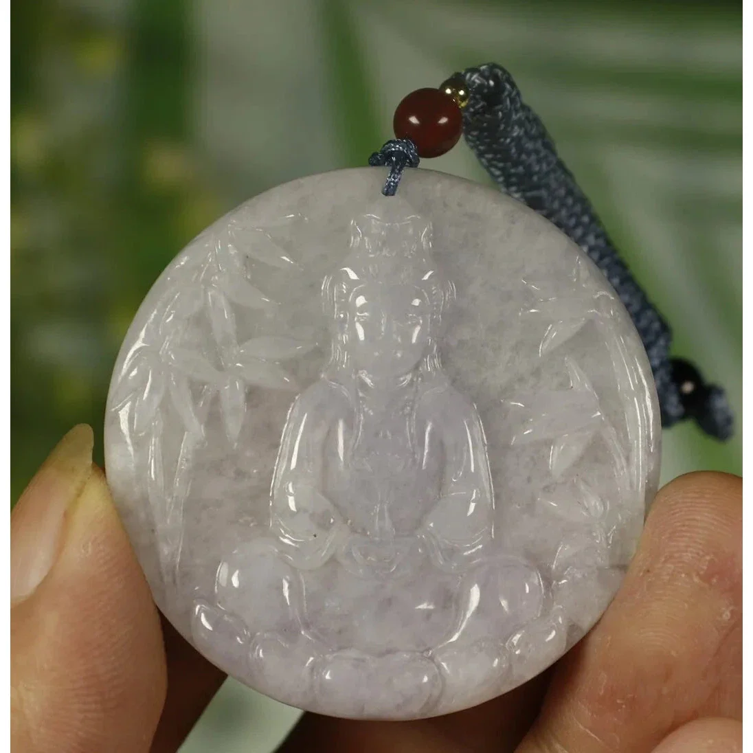Certified Natural Genuine Type A Jadeite Jade Pendant Bamboo Guanyin - Image 2