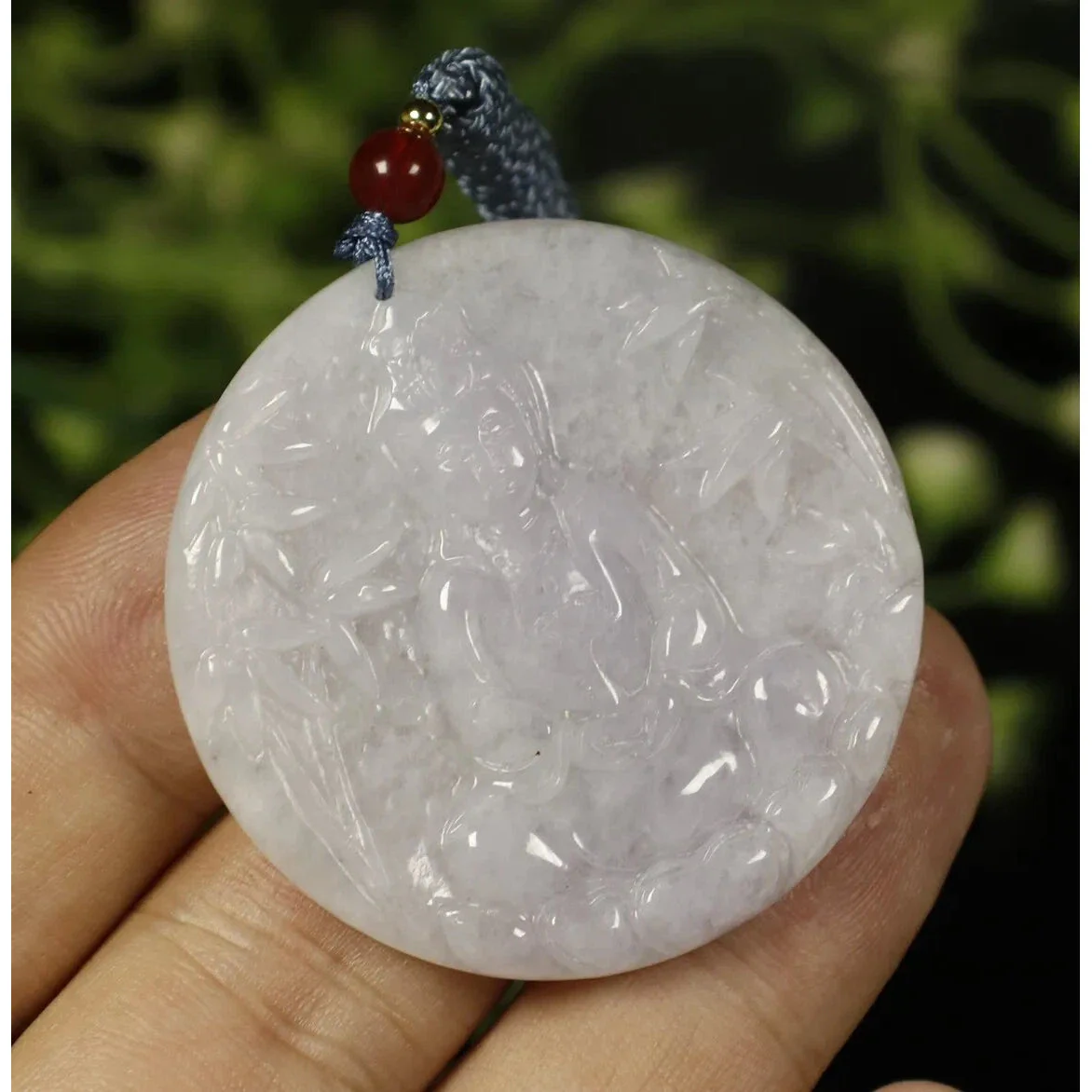 Certified Natural Genuine Type A Jadeite Jade Pendant Bamboo Guanyin - Image 4