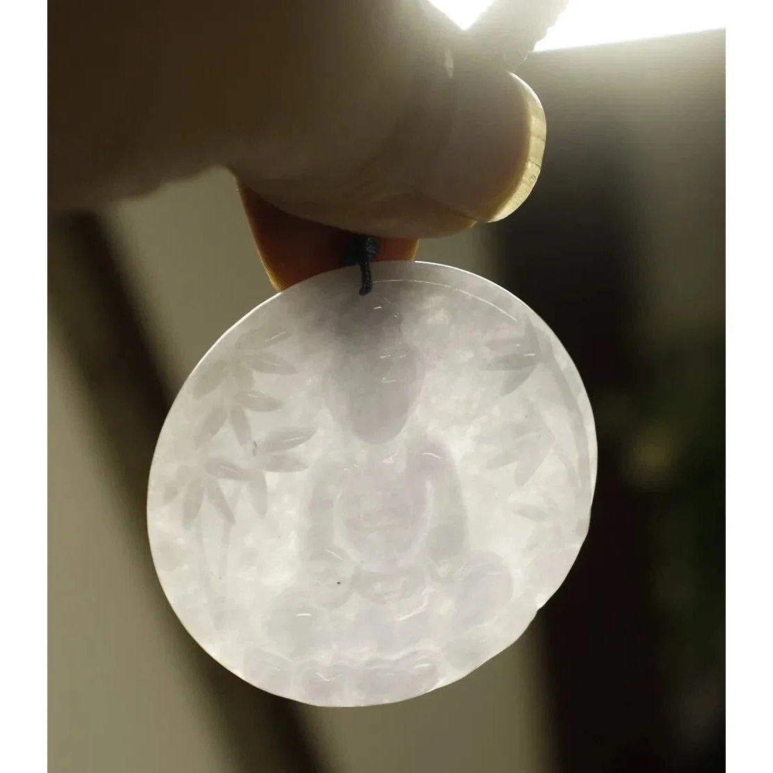 Certified Natural Genuine Type A Jadeite Jade Pendant Bamboo Guanyin - Image 6