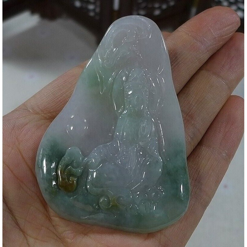 Certified Natural Type A Icy Jadeite Jade Kwan-Yin Pendant - Image 2