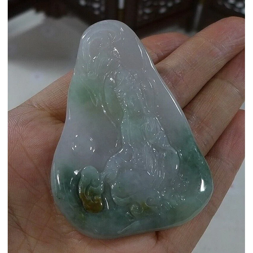 Certified Natural Type A Icy Jadeite Jade Kwan-Yin Pendant - Image 3