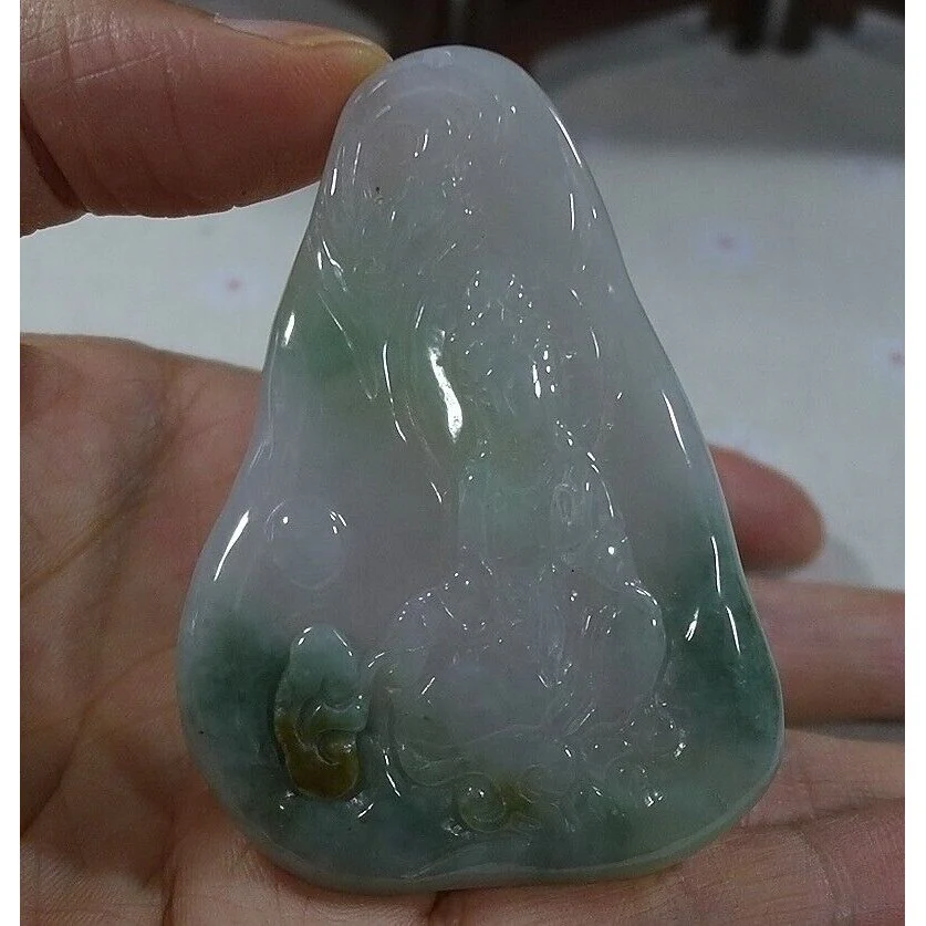 Certified Natural Type A Icy Jadeite Jade Kwan-Yin Pendant - Image 4