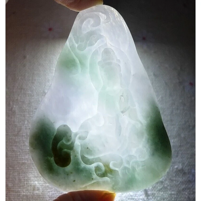Certified Natural Type A Icy Jadeite Jade Kwan-Yin Pendant - Image 5