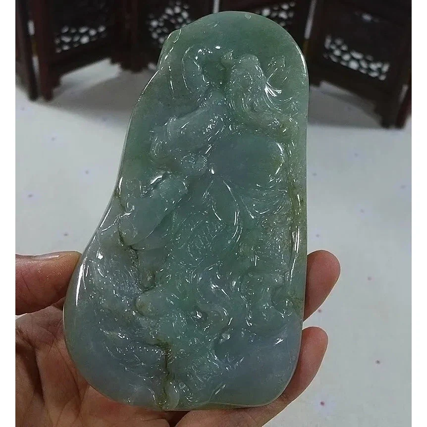 Certified Natural Type A Icy Lavender Jadeite Jade Big Guan Gong Pendant - Image 2