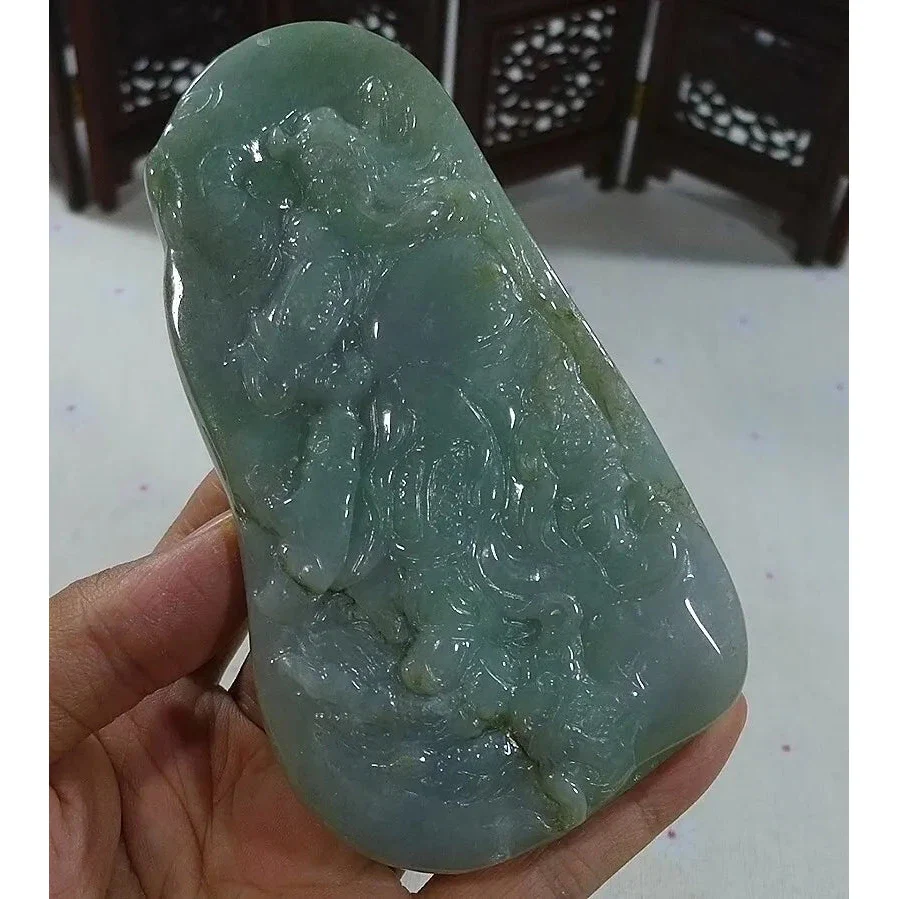 Certified Natural Type A Icy Lavender Jadeite Jade Big Guan Gong Pendant - Image 3