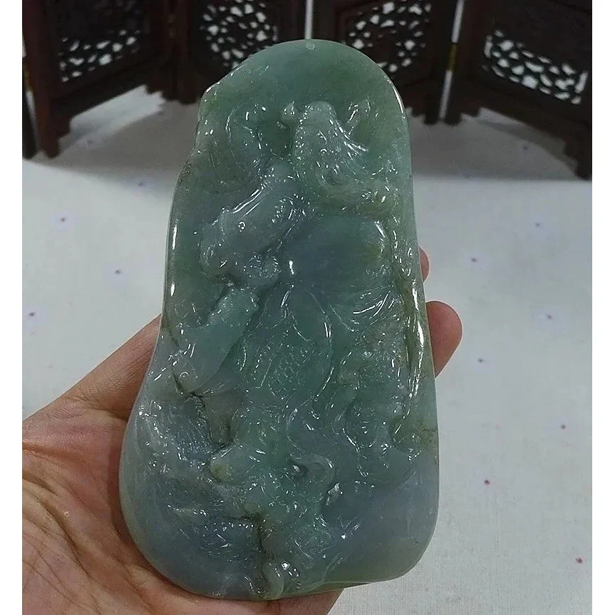 Certified Natural Type A Icy Lavender Jadeite Jade Big Guan Gong Pendant - Image 4