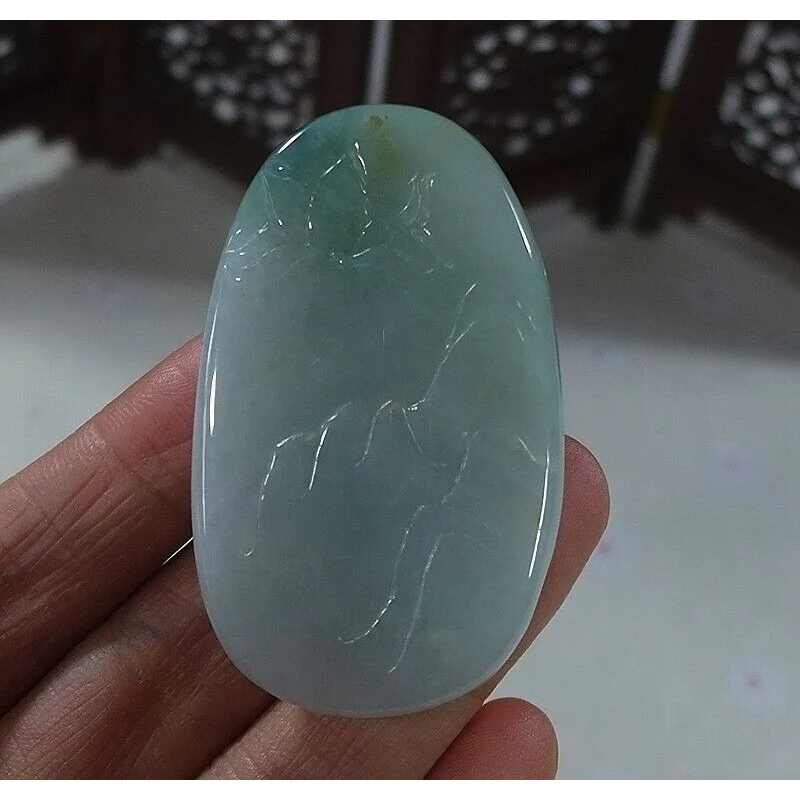 Cert'd Natural Type A Icy Light Green Jadeite Jade Lotus Kwan-Yin Pendant - Image 7
