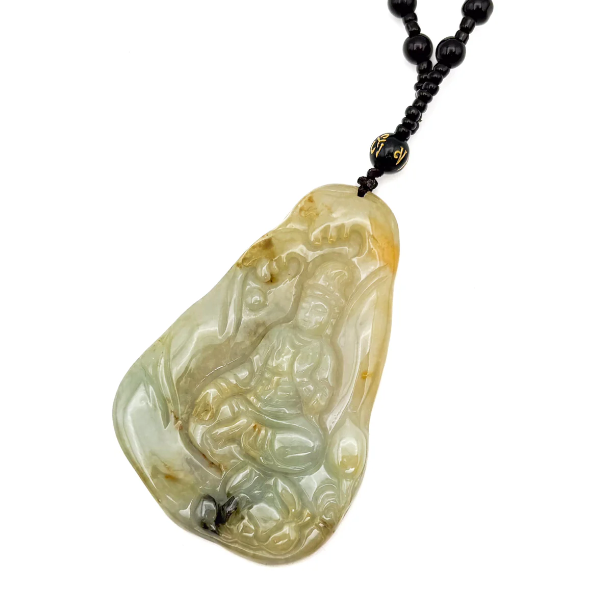 Certified Natural Type A Icy Yellow Jadeite Jade Lotus Kwan-Yin Pendant - Image 2