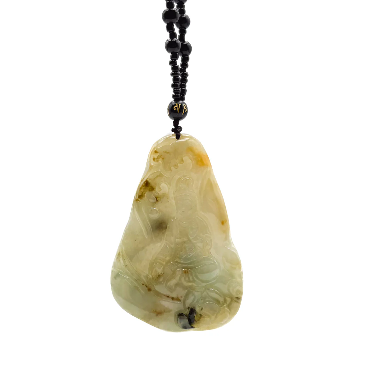 Certified Natural Type A Icy Yellow Jadeite Jade Lotus Kwan-Yin Pendant - Image 3
