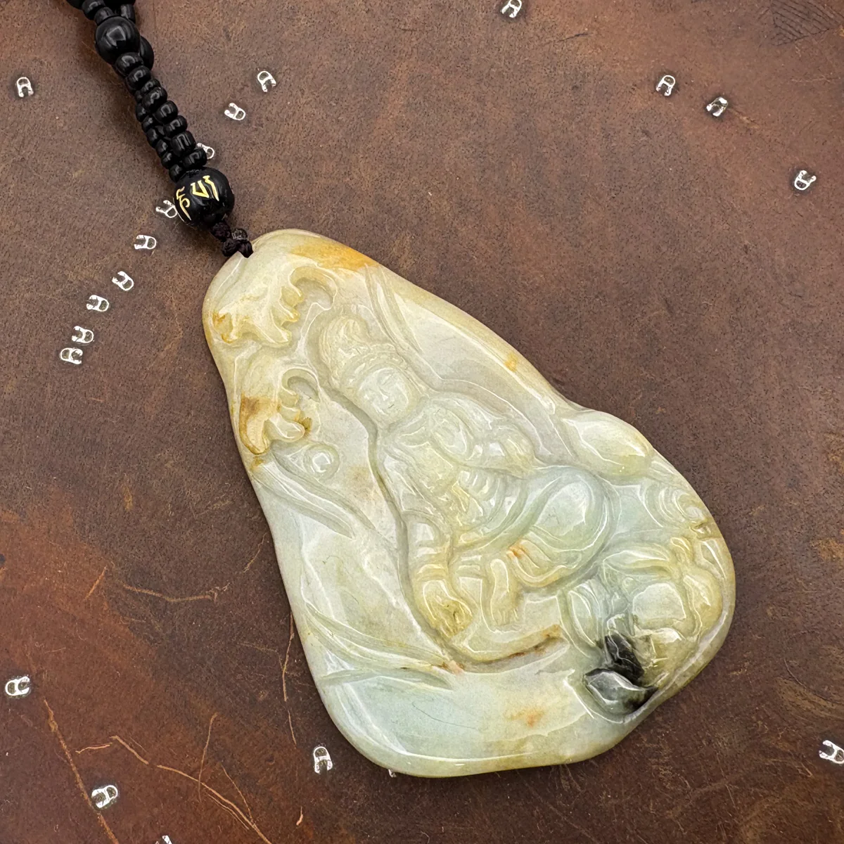 Certified Natural Type A Icy Yellow Jadeite Jade Lotus Kwan-Yin Pendant - Image 4