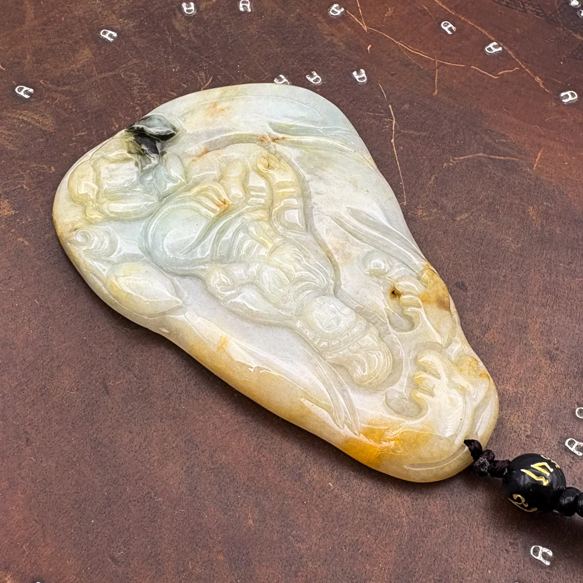 Certified Natural Type A Icy Yellow Jadeite Jade Lotus Kwan-Yin Pendant - Image 6