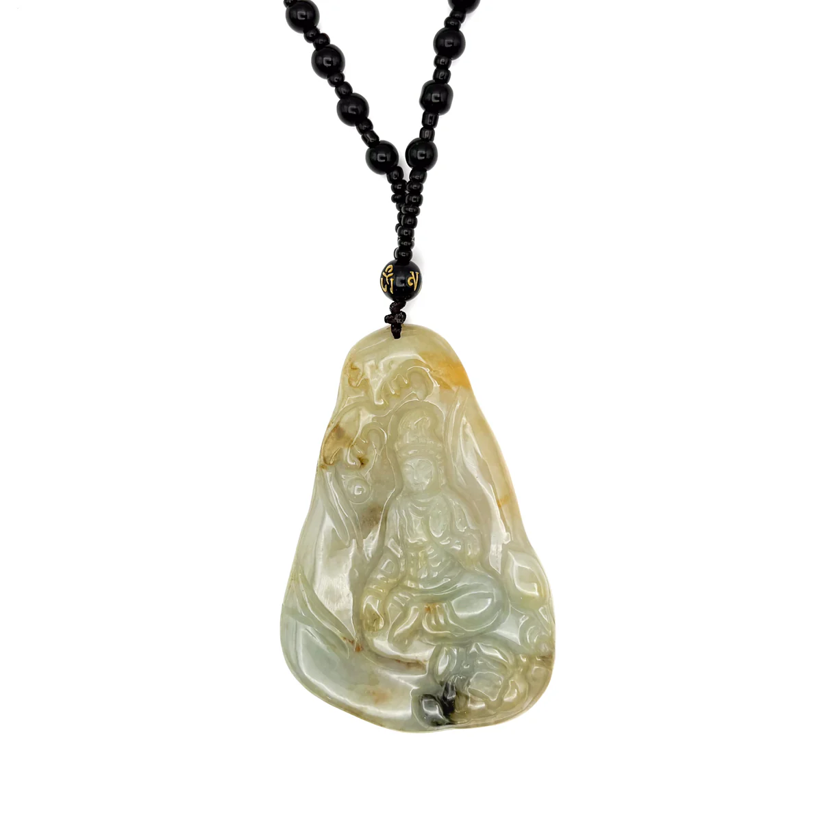 Certified Natural Type A Icy Yellow Jadeite Jade Lotus Kwan-Yin Pendant - Image 8