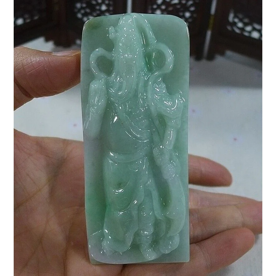 Certified Natural Type A Jadeite Jade Big Guan Gong Pendant - Image 2