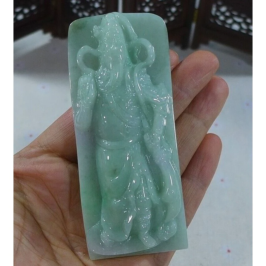 Certified Natural Type A Jadeite Jade Big Guan Gong Pendant - Image 3