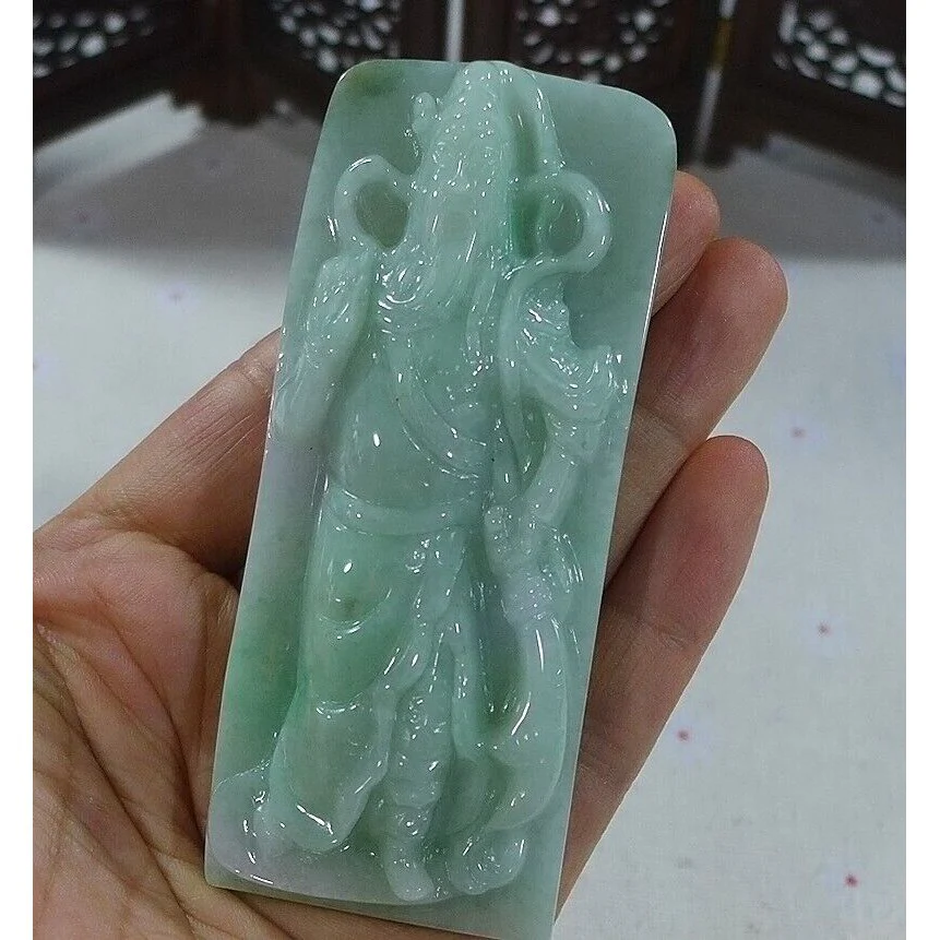Certified Natural Type A Jadeite Jade Big Guan Gong Pendant - Image 4