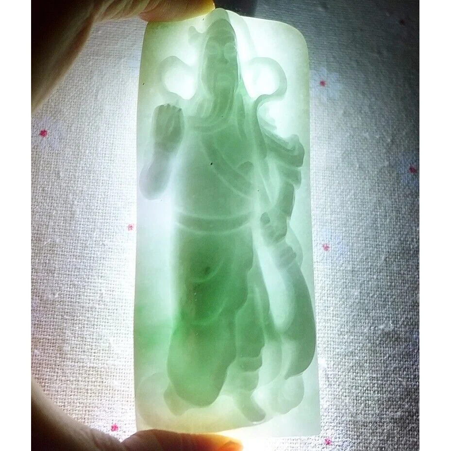 Certified Natural Type A Jadeite Jade Big Guan Gong Pendant - Image 5
