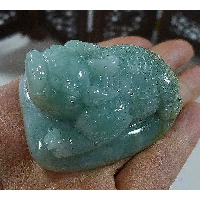 Certified Natural Type A Jadeite Jade Fortune Toad Pixiu Big Carving Pendant - Image 2