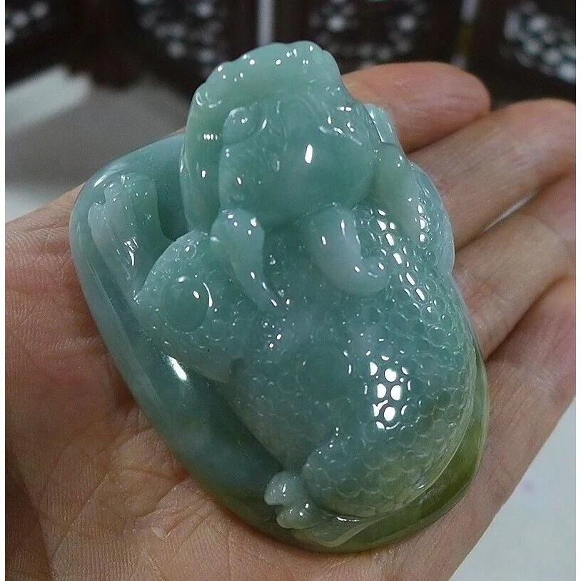 Certified Natural Type A Jadeite Jade Fortune Toad Pixiu Big Carving Pendant - Image 3