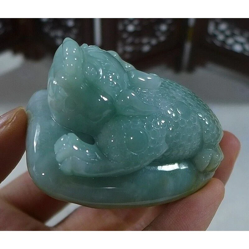 Certified Natural Type A Jadeite Jade Fortune Toad Pixiu Big Carving Pendant - Image 4