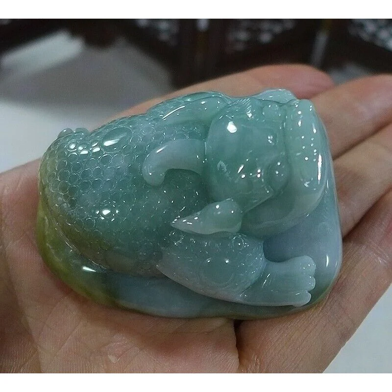 Certified Natural Type A Jadeite Jade Fortune Toad Pixiu Big Carving Pendant - Image 6
