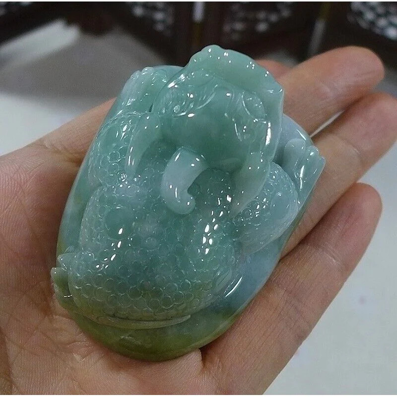 Certified Natural Type A Jadeite Jade Fortune Toad Pixiu Big Carving Pendant - Image 7
