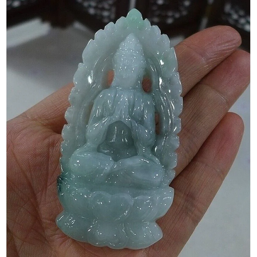 Certified Natural Type A Jadeite Jade Kwan-Yin Pendant Necklace - Image 2