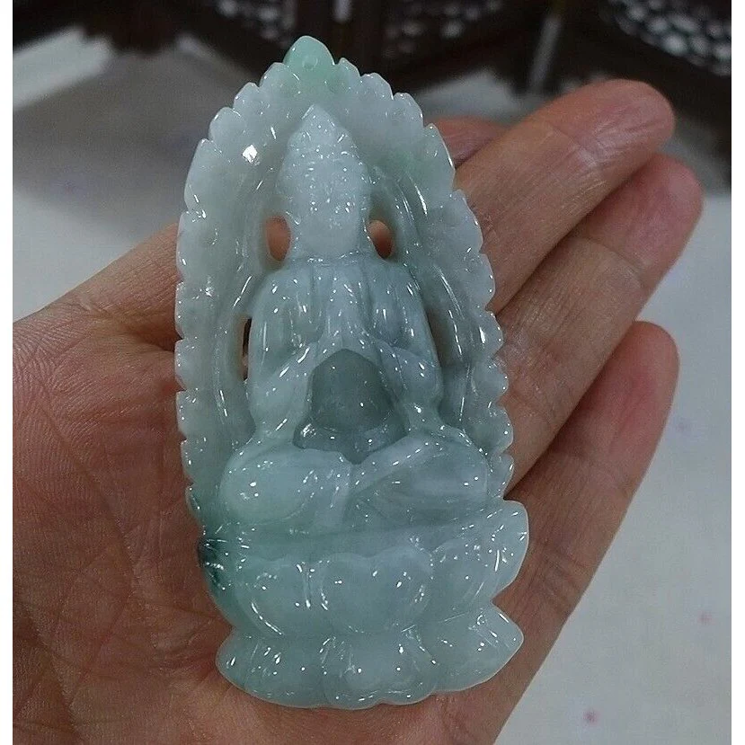 Certified Natural Type A Jadeite Jade Kwan-Yin Pendant Necklace - Image 3