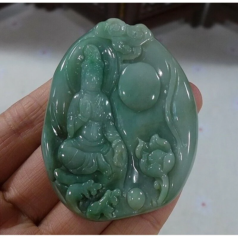 Certified Natural Type A Jadeite Jade Lotus Kwan-Yin Pendant Necklace - Image 15
