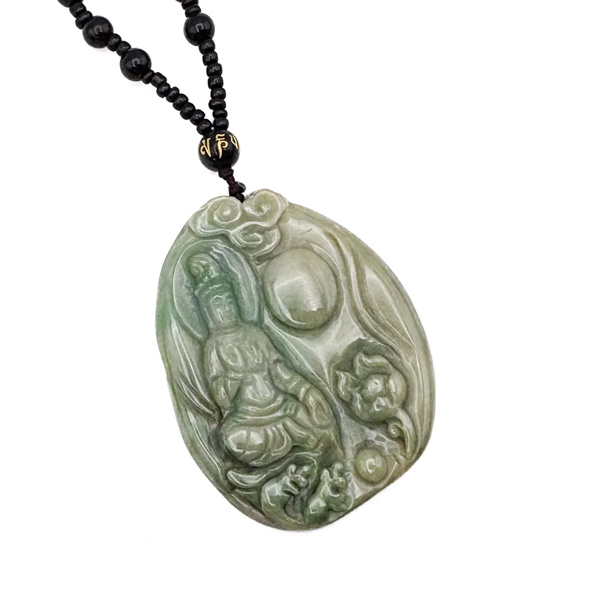 Certified Natural Type A Jadeite Jade Lotus Kwan-Yin Pendant Necklace - Image 2